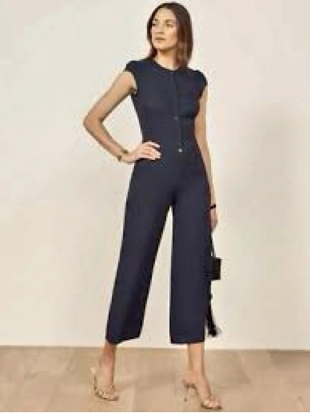 Reformation Marina Jumpsuit Blue Button Front